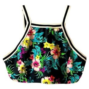 XHILARATION Swim Top, Bikini Top, Halter Top, Sz XL, 1X, Floral, Open back